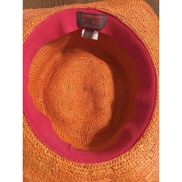 MY BOB Genuine Panama Hat Natural Straw Rust Orange - Picture 4 of 5